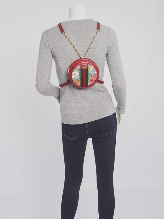 Gucci Red Leather GG Flora Coated Canvas Ophidia Round Mini Backpack Bag main image 10